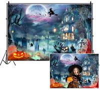SDOTPMT 1.8x1.2m Straga di luna piena che vola sulla genzuola Jack - o '- lanterne Zombie Hand Lanterns Fotografia sfondo per Spooky Festival Decor