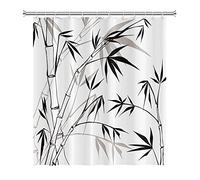 SDOTPMT 105x160cm Bambù Silhouette Tenda da doccia Bambù Foglie Schizzo Bianco Tenda da bagno Classico Pittura a china Tenda da vasca per bambini Bagno Poliestere Impermeabile con ganci