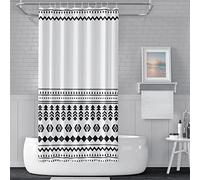 SDOTPMT 105x160cm Boho Popolo Floreale Modello Tenda da doccia Nero Strisce Triangolo Tenda da bagno Astratto Annata boemo Bianco Tenda da doccia Tessuto Poliestere per Bambino Bagno con ganci