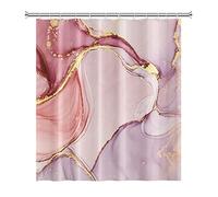 SDOTPMT 105x160cm Marmo Tenda da doccia Misto Rosa Porpora Lusso D'oro Polvere Tenda da bagno Astratto Turbinio liscio Tenda da vasca per Bagno Decoro Tessuto Poliestere Impermeabile con ganci