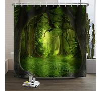 SDOTPMT 105x160cm Tenda da Doccia Magia Foresta - Fiaba Fantasia Giungla Albero Verde Pianta Prati - Bagno Naturale Paesaggio Vasca - Poliestere Con Ganci