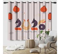 SDOTPMT 107x160cm Tenda da finestra a tema di Capodanno cinese Anno del cavallo Design con lanterne rosse Festa tradizionale per il soggiorno di famiglia Tende scure, 2 pannelli
