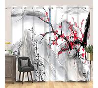SDOTPMT 107x215cm Astratto Monte Rosso Ciliegia Fiore Tenda della finestra Giapponese Pittura a china Tende per finestre Orientale Tradizionale Camera da letto Tende Oscuramento, 2 Pannelli