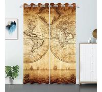 SDOTPMT 107x245cm Mondo Cartina Tenda finestra Vecchio Carta geografica Storico Geografia Educativo Tende finestre Annata Nostalgico Tende opache Camera da letto Tende Oscuramento, 2 Pannelli