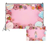 SDOTPMT 10x6.5ft Candy Polyester Backdrop per Bambini Festa di Compleanno Doccia Del Bambino Sfondo Dolce Rosa Parete Lollipop Torta Torta Banner Photo Studio Props