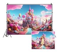 SDOTPMT 10x6.5ft Candyland Polyester Backdrop Dreamlike Castello Candy Pink Cloud Backgrounds Fairytale Princess Backgrounds per Bambini Compleanno Party Decor Neonato Photo Booth Props