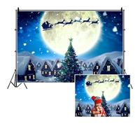 SDOTPMT 10x6.5ft Sfondo in poliestere della vigilia di Natale Sfondo fotografico buon Natale Inverno Luna Notte Santa Claus Sleigh Elk Forest Festa di Capodanno Banner Photo Studio Props