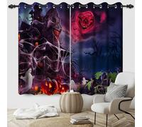 SDOTPMT 117x215cm Tende di oscuramento notturno di Halloween per Spooky Ghost Pumpkin Haunted House scura con tende di finestra della scena della luna rossa isolate termicamente, 2 pannello