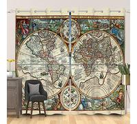 SDOTPMT 117x229cm Annata Mappa del mondo Tenda della finestra Europa Storico Geografia Cartina Educativo Tema Tende per finestre Antico retrò cartina Tende da Camera da letto, 2 Pannelli