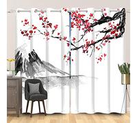 SDOTPMT 117x229cm Giapponese Pittura a china Tenda della finestra Rosso Ciliegia Fiore Astratto Monte Tende per finestre Orientale Tende opache Camera da letto Tende Oscuramento, 2 Pannelli