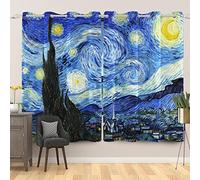 SDOTPMT 117x229cm Stellato Notte Tenda della finestra Van Gogh Astratto Pittura ad olio Cielo Villetta Tende per finestre Rustico Natura Tende opache Camera da letto Tende Oscuramento, 2 Pannelli
