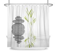 SDOTPMT 120x180cm Basalto Pietre Bambù Foglie Tenda doccia Stazione termale Giapponese Tema Zen Meditazione Tenda da bagno Bianco Sfondo Tenda da vasca per Bagno con ganci