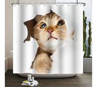 SDOTPMT 120x180cm Bella Cat Tenda da doccia Divertente Cattivo Cat dentro Buco con artiglio e graffi Divertente Animale 3D Pet Claw Creative Decor Playful Gattino Bagno Tenda per Home Vasca da bagno