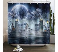 SDOTPMT 120x180cm Divertente Skull Skeleton Shower Curtain Scary Spooky Night Moon Gothic Castle Forest Bath Curtain Halloween Tema Vasca da bagno Tenda per Bagno Decor con Ganci