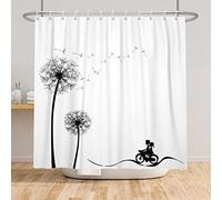SDOTPMT 120x180cm Tarassaco Tenda da doccia Volante Tarassaco Bianco Sfondo Tenda da bagno Capretti In sella alla bici Sagoma Romanzo Tenda da vasca per bambini Bagno Poliestere con ganci