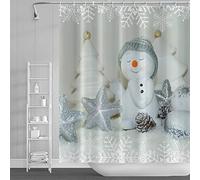 SDOTPMT 122x183cm Carino Pupazzo di neve Grigio Bianco Banda Cappello Tenda da doccia Inverno Fiocco di neve Tramutante Stella Buon Natale Tenda da bagno per bambini Bagno Poliestere con ganci