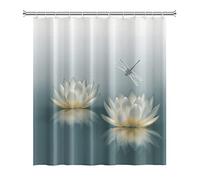 SDOTPMT 122x183cm Loto Fiore Tenda da doccia Carina Libellula Stazione termale Tenda da bagno Elegante Floreale Spirituale Meditazione per Femmina Tenda da doccia Impermeabile per Bagno con ganci