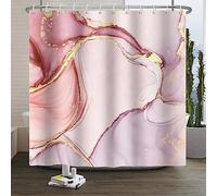 SDOTPMT 122x183cm Marmo Tenda da Doccia Misto Rosa Porpora Lusso D'oro Polvere Bagno Astratto Turbinio Liscio per Vasca Decoro Tessuto Poliestere Impermeabile con Ganci