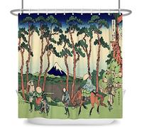 SDOTPMT 122x183cm Monte Fuji Scenario Tenda da Doccia Giapponese - Cavaliere Ukiyo-e Tema Astratto da Bagno Oriente Tradizionale Etnico Anime per Vasca - Poliestere con Ganci