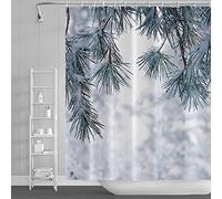 SDOTPMT 122x183cm Nevoso Inverno Tenda da doccia Campagna All'aperto Montagna Bianco Neve Pino Alberi Tranquillo Paesaggio Tenda da vasca per Bagno Poliestere con ganci
