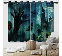 SDOTPMT 132x214cm Halloween Night Blackout Tende per Spooky Zombie Haunted House Room Decor con Tende di finestra della scena della luce della luna Riduzione del rumore, pannello 2