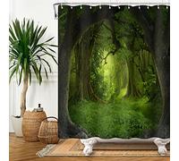 SDOTPMT 140x183cm Magia Foresta Tenda da Doccia - Fiaba Fantasia Giungla Albero Verde Pianta Prati - Bagno Naturale Paesaggio per Vasca - Poliestere con Ganci