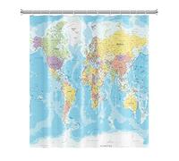 SDOTPMT 140x183cm Mondo Carta geografica Tenda da doccia Paesi e Città Geografia Educativo Tenda da bagno per bambini Blu Oceano Continenti Tenda da doccia Tessuto Impermeabile per Bagno con ganci