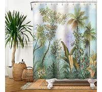 SDOTPMT 140x183cm Palma Albero Tenda da doccia Tropicale Pianta Verde Foglie d'albero Fiore Tenda da bagno Rurale Naturale Paesaggio Tenda da doccia Tessuto Impermeabile per Bagno con ganci
