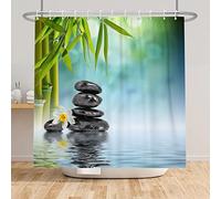 SDOTPMT 150x180cm Stazione Termale Giapponese Tenda Doccia Verde Bambù Foglie Orchidea Basalto Pietre Zen Meditazione per Bagno con Ganci