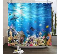SDOTPMT 152x183cm Under The Sea Tenda da doccia Multicolore Corallo Reef Pesci Balene Tartarughe Tema Animali Subacquei Tenda per vasca da bagno per bambini Decor Bagno Impermeabile con Ganci