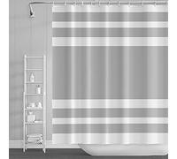 SDOTPMT 165x183 centimetri Rigata grigio-bianca Tenda da doccia Linee rette simmetriche Semplice Pianura Chic moderno Tenda da bagno Impermeabile Arte astratta per l'arredo del bagno con ganci