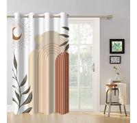 SDOTPMT 168x229cm Bohemian foglia tropicale modello tende oscuranti per camera da letto, foglia minimalista con design geometrico tende della stanza con tende di finestra marrone chiaro, pannello 1