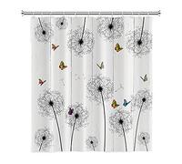 SDOTPMT 180x180 Centimetri Moderno Semplice Conciso Tema Tenda da doccia Vista rustica Tarassaco volante Farfalla colorata Asse di legno Tenda da bagno per l'arredo del bagno con ganci