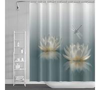 SDOTPMT 180x180cm Loto Fiore Tenda da doccia Carina Libellula Stazione termale Tenda da bagno Elegante Floreale Spirituale Meditazione per Femmina Tenda da doccia Impermeabile per Bagno con ganci