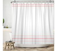 SDOTPMT 180x180cm Tenda da doccia bianca e rosa Minimalismo moderno Tenda da bagno a strisce rosa Farmhouse Classic Vasca da bagno Tenda per la decorazione del bagno con ganci