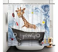 SDOTPMT 180x180cm Tenda da doccia Divertente cartone animato Giraffa Fare la doccia Carina Selvaggio Animale Tenda da bagno Marmo Lusso Struttura Tenda da vasca per Bagno Poliestere con ganci