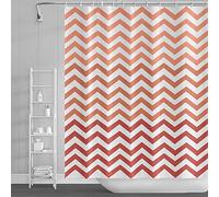 SDOTPMT 180x198cm Tenda da Doccia Onda Banda Rosso Bianco Gradiente Orizzontale Ondulato Zigzag Bagno Astratto Geometrico per Bambini Poliestere con Ganci