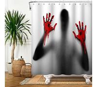 SDOTPMT 180x213cm Halloween Sanguinoso Mani Tenda da doccia Allarmante Silhouette Ombra Rosso Sangue Stampato a mano Tenda da bagno Orrore Tenda da vasca per bambini Bagno Poliestere con ganci