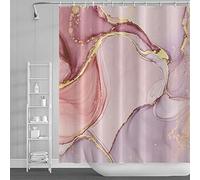 SDOTPMT 180x213cm Marmo Tenda da doccia Misto Rosa Porpora Lusso D'oro Polvere Tenda da bagno Astratto Turbinio liscio Tenda da vasca per Bagno Decoro Tessuto Poliestere Impermeabile con ganci