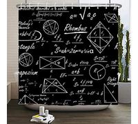 SDOTPMT 180x213cm Math Rhombus Tenda da Doccia Genio Matematica Geometria Science Numeri Formula Funny Font Fondo Nero Tenda da Bagno per Student Bagno Decor con Ganci