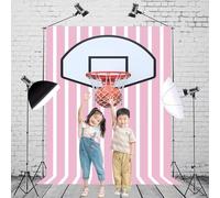 SDOTPMT 1x1.5m Palla realistica che attraversa la rete Sfondo di fotografia a righe bianche rosa per lo sport La festa di riunione del bambino spara Banner di decorazione