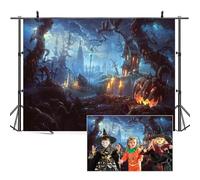 SDOTPMT 2,2x1,5m Halloween Fondale Terrore Cimitero Notte - Festa Sfondo Sinistro Castello Albero Testa di Zucca Banner Wallpeper Foto Studio Oggetti di Scena