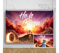 SDOTPMT 2.2x1.5m Pasqua È risorto Sfondo La tomba di Gesù Crocifissione all'alba Figura del Salvatore Sfondo fotografico Credenza religiosa Chiesa cristiana Sfondo decorativo