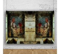 SDOTPMT 2.5x1.8m Halloween Zombie Finestra Sfondo Impronta di mano insanguinata Spaventosa Finestra rotta abbandonata Ragnatela in decomposizione Sfondo per la festa di Halloween Casa infestata