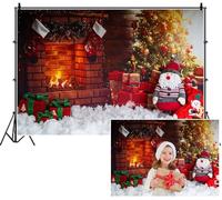 SDOTPMT 2.7x1.8m Accogliente sfondo di Natale Camino in mattoni con calze Regali neve Festiva Santa Palm Tree Fotografia sfondo per bambini Festa di vacanza spara attrezzi decorazione