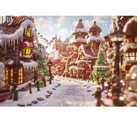 SDOTPMT 2.7x1.8m Città di Natale Backdrop Bella casa del villaggio Xmas Tree Luci colorate Fotografia sfondo Scena di neve invernale Decorazione per feste natalizie