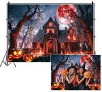 SDOTPMT 2.7x1.8m Sfondo di Halloween infestato Spooky Mansion Luna piena di sangue Scheletri sospesi Jack - o '- Lanterne Terreni in fiamme Sfondo fotografico per feste dell'orrore Eventi