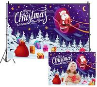 SDOTPMT 3.6x2.5m Sfondo magico notte di Natale Buon anno nuovo Cartoon Babbo Natale sulla slitta Regali Alberi Stelle Luna Sfondo fotografico per bambini Decorazione festa