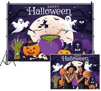 SDOTPMT 3.6x3m Felice sfondo di Halloween Cartone animato Luna piena fantasmi strega caldaio con verde birra Jack - o '- lanterne pipistrelli sfondo fotografico per festeggiare il festival