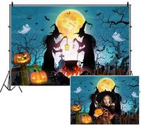 SDOTPMT 3.6x3m Halloween stregone sfondo streghe silhouetted da luna piena Jack - o '- lanterne Tombstones Cobwebs pipistrelli fantasmi sfondo fotografico per festeggiare decorazione del festival